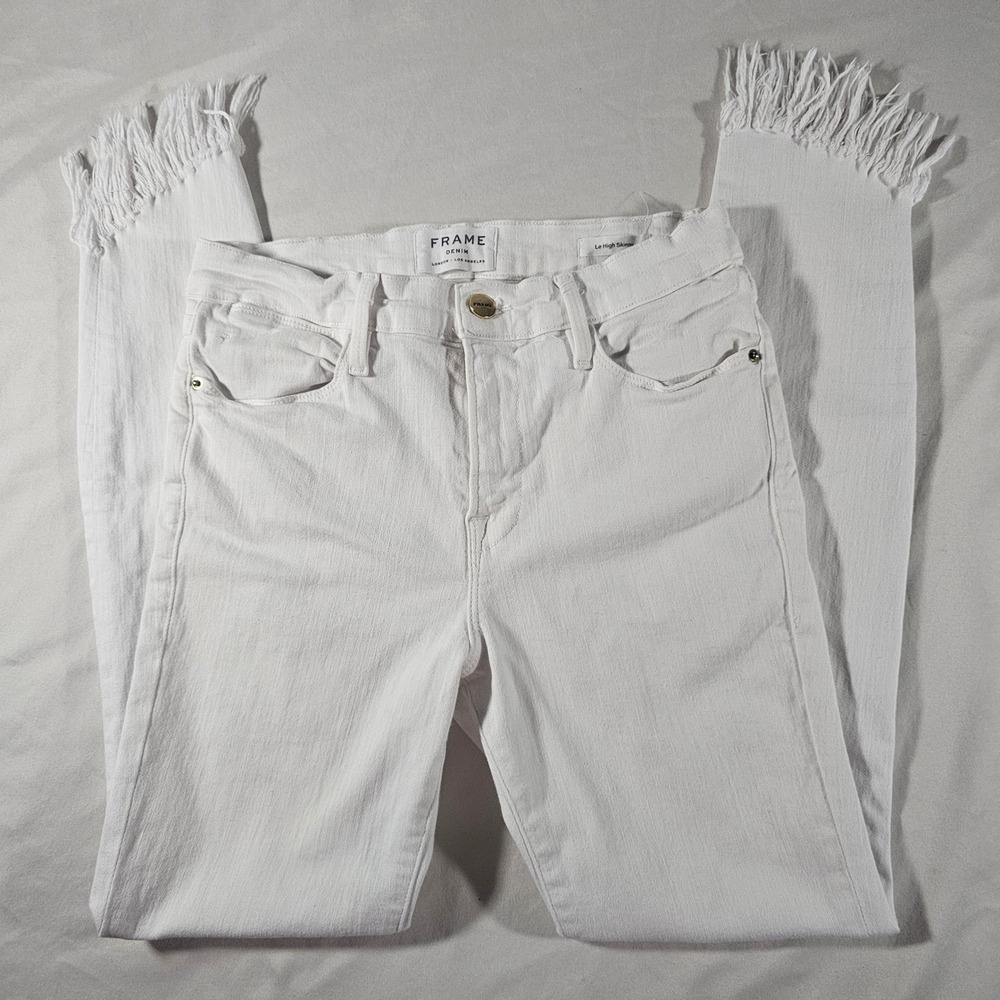 FRAME Denim 27 Le High Skinny White Jeans Frayed Raw Hem Distressed 1463